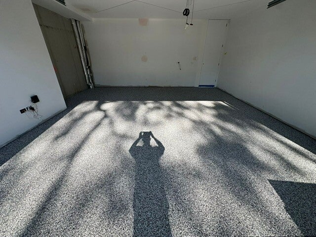 Flake epoxy garage floor completed by Matta Projects