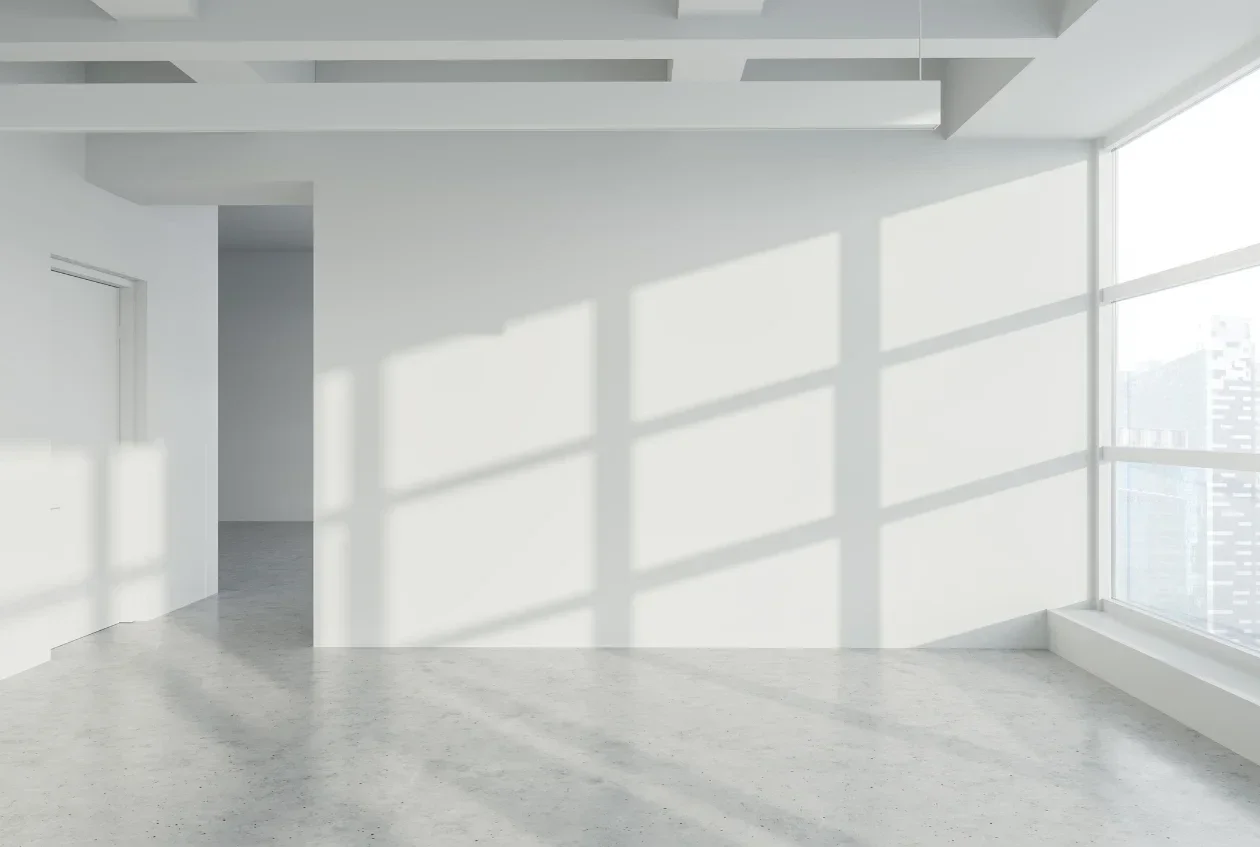 Polished concrete floor in a bright interior room