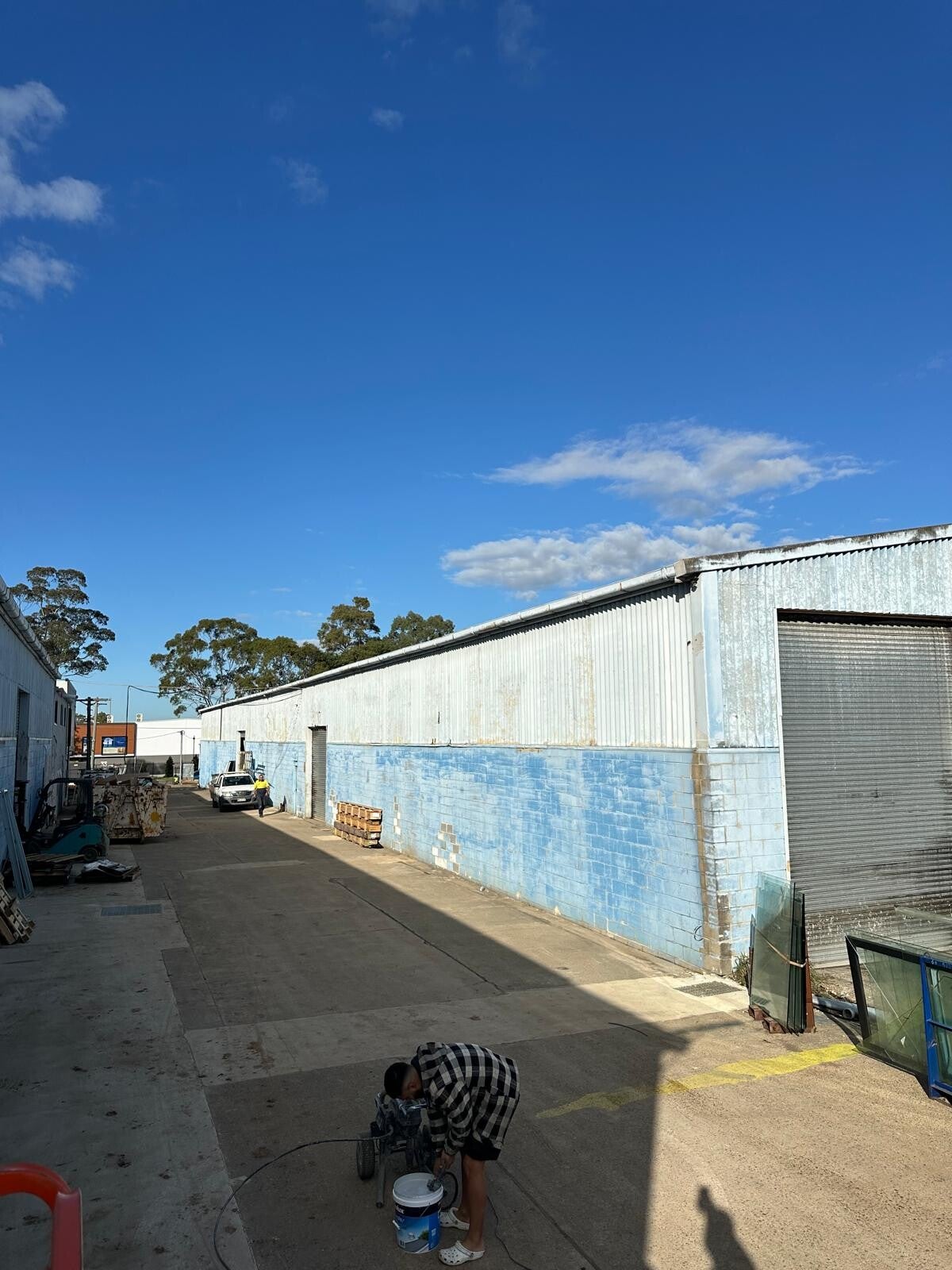 Industrial building exterior and driveway