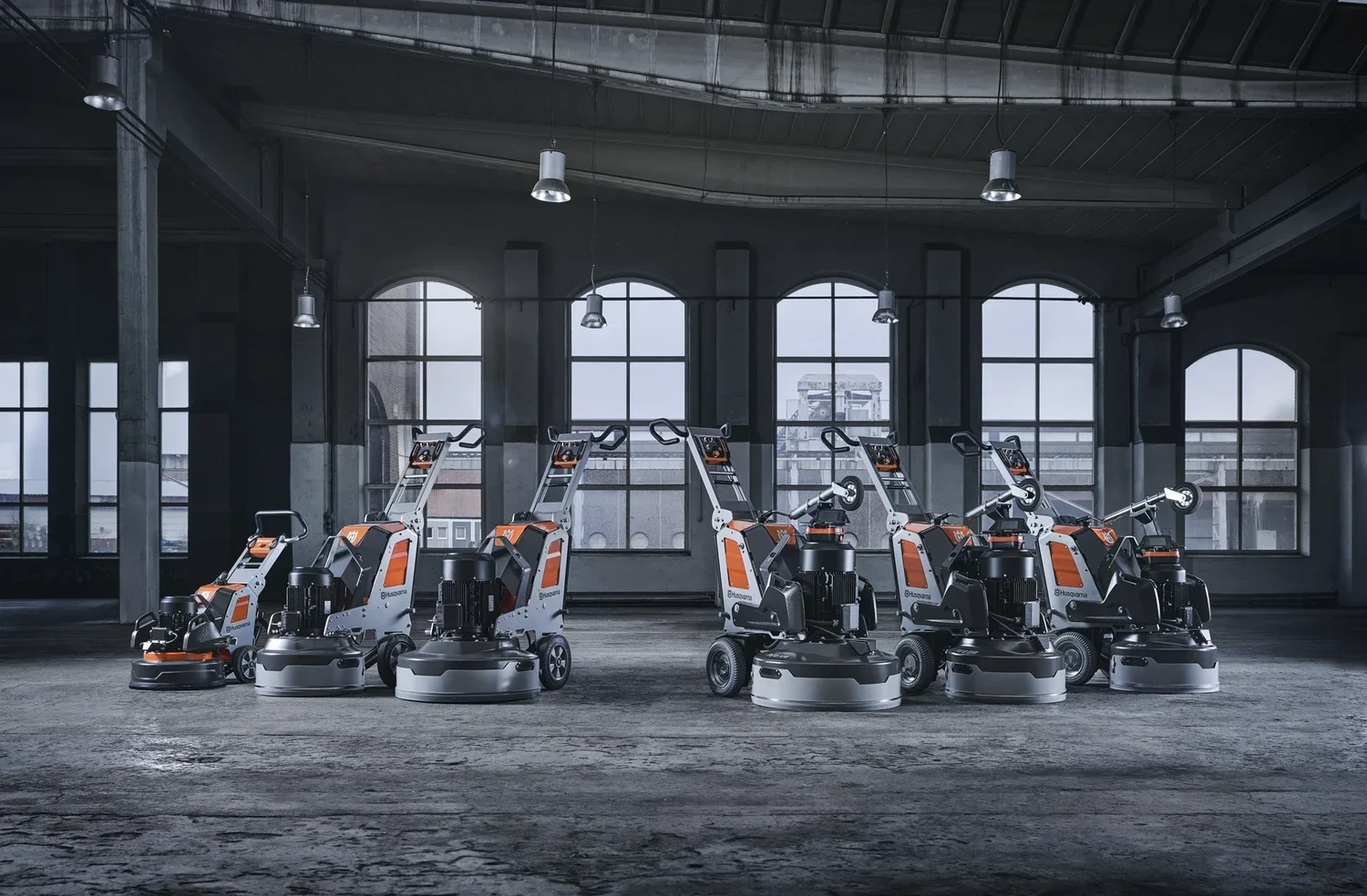 Matta Projects concrete grinding machines lined up on site
